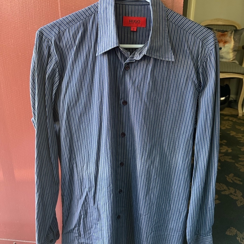 HUGO Men's Navy Pinstripe Dress Shirt
